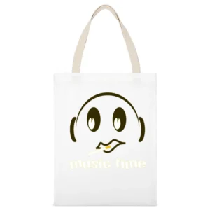 Music Time White Canvas Tote Shopping Bag