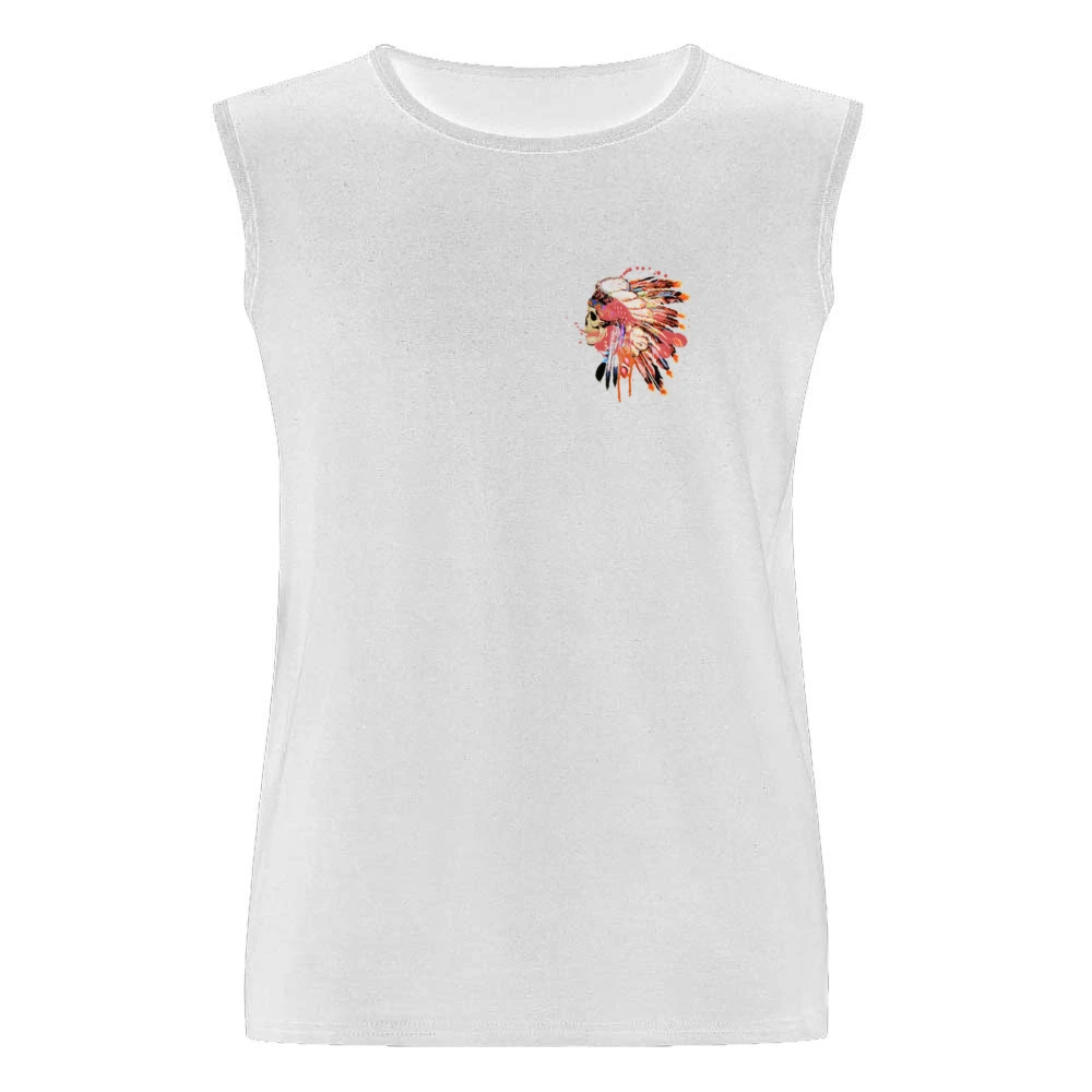 Native Indian Headdress Skull Skeleton Fun Beautiful Graphic Tee Shirt Men Sleeveless T-Shirt