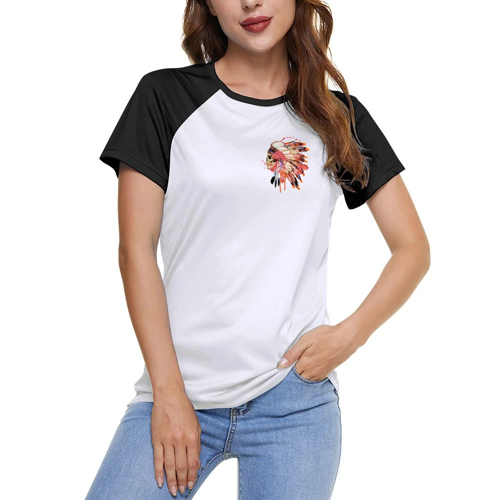 Native Indian Headdress Skull Skeleton Fun Beautiful Graphic Tee Shirt Women Ladies Short Sleeve T-Shirt
