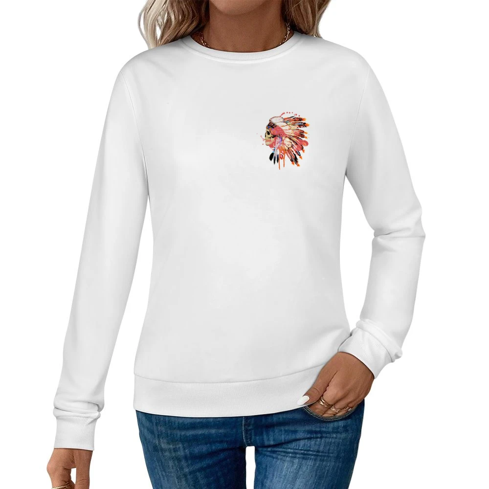 Native Indian Headdress Skull Skeleton Fun Beautiful Graphic Tee Shirt Women Pullover Sweatshirt
