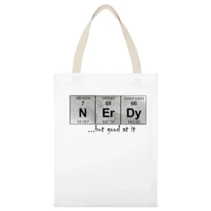 Nerdy but good at it periodic table of elements chemical symbols Nitro White Canvas Tote Shopping Bag