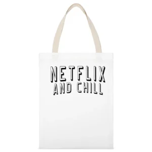 Netflix And Chill Fun TV Binge Watch White Canvas Tote Shopping Bag