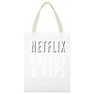 Netflix Nachos And Naps Funny TV Food White Canvas Tote Shopping Bag
