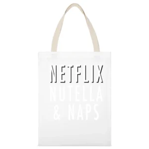 Netflix Nutella And Naps Funny Binge Watch TV Food White Canvas Tote Shopping Bag