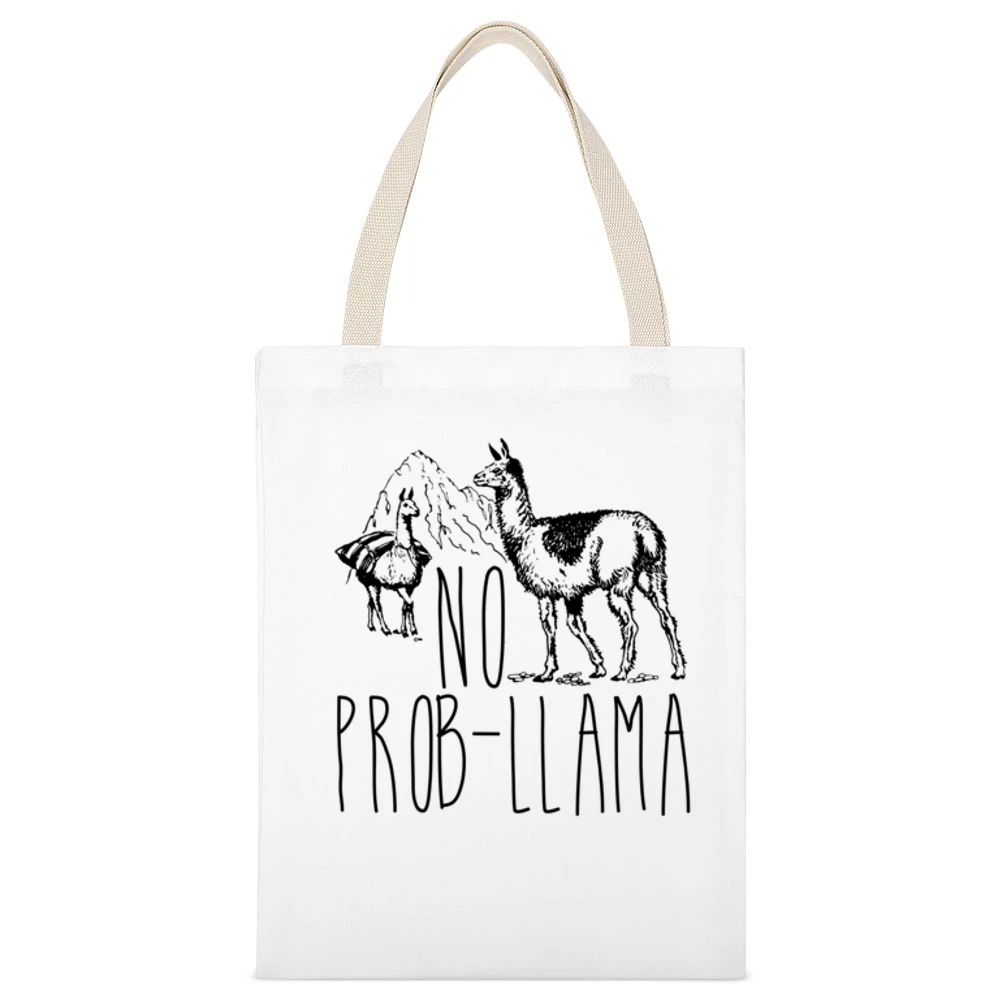 No Prob Llama Funny No Problem Graphic Tee Shirt White Canvas Tote Shopping Bag