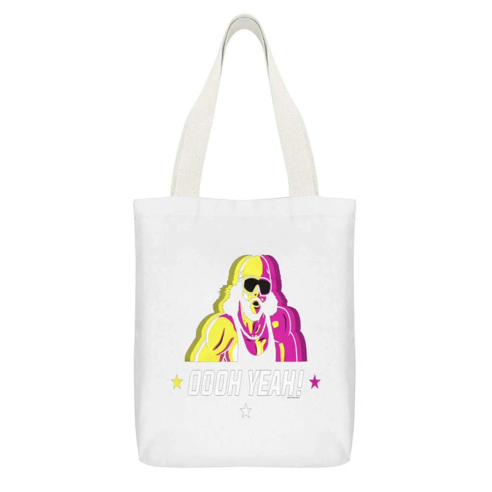 OOOH Yeah! Macho Man Tshirt White Canvas Tote Shopping Bag With Interior Pocket