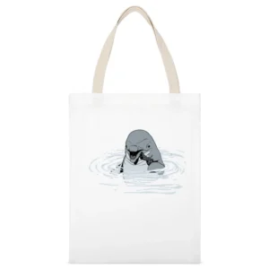 Ocean shark with pistol fun art White Canvas Tote Shopping Bag