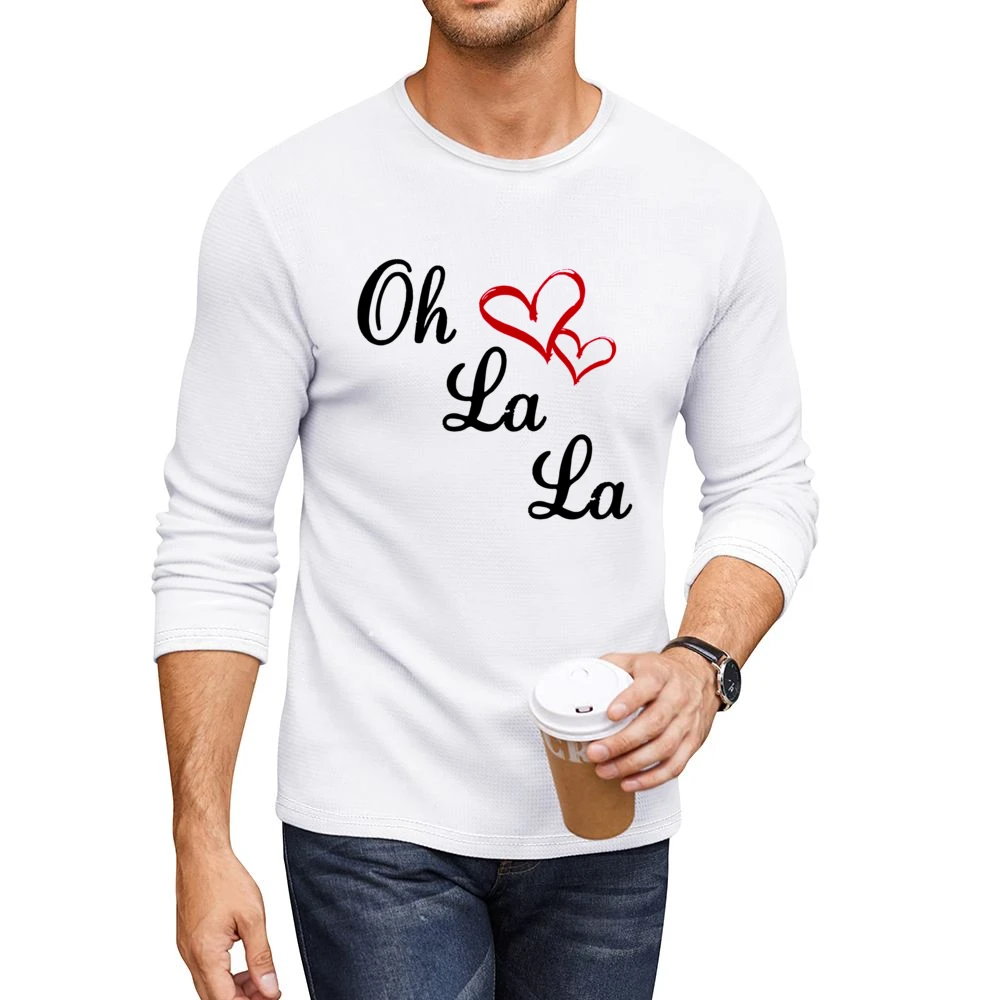 Oh La La Cute Fun Hearts Graphic Tee Shirt Men CrewNeck Long Sleeve T-Shirt