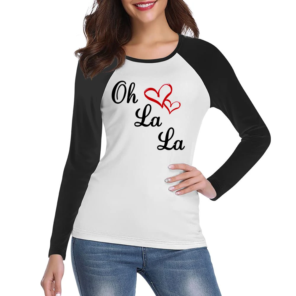 Oh La La Cute Fun Hearts Graphic Tee Shirt Women Ladies Long Sleeve T-Shirt