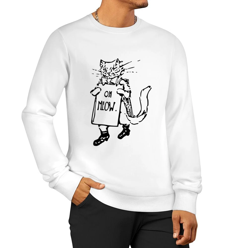 Oh Meow Fun Graphic Popular Kitty Cat Tee Shirt Men Pullover Sweatshirt