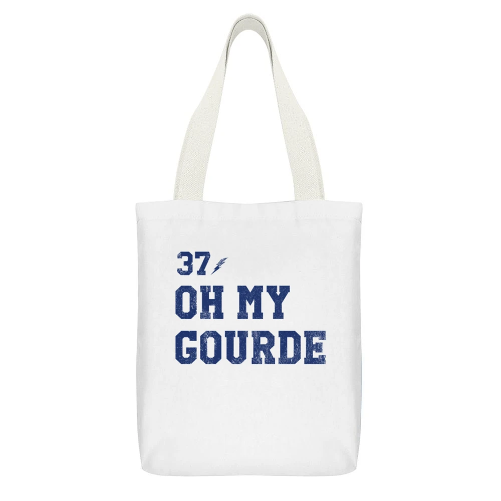 Oh My Gourde Tampa Bay Yanni Gourde Hockey Fan White Canvas Tote Shopping Bag With Interior Pocket
