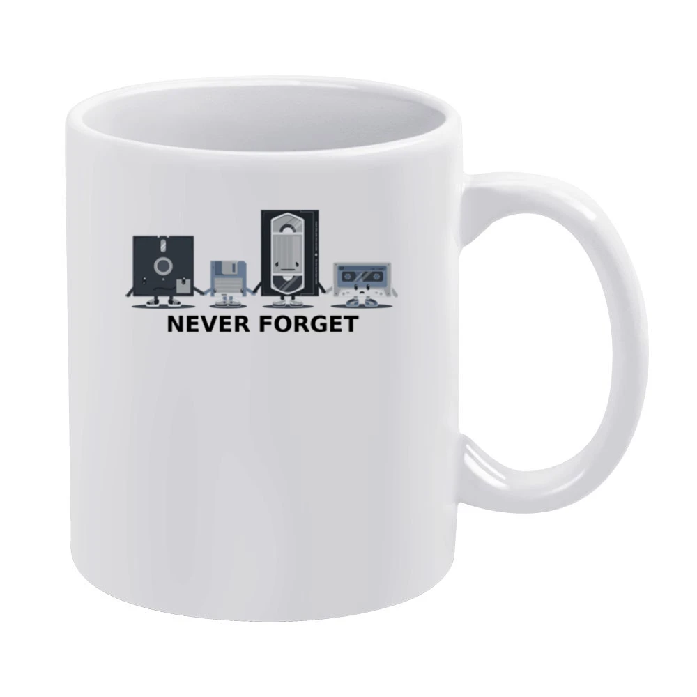 Old computer video data floppy - never forget us - black text White Mug