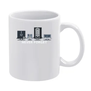 Old computer video data floppy - never forget us - white text White Mug