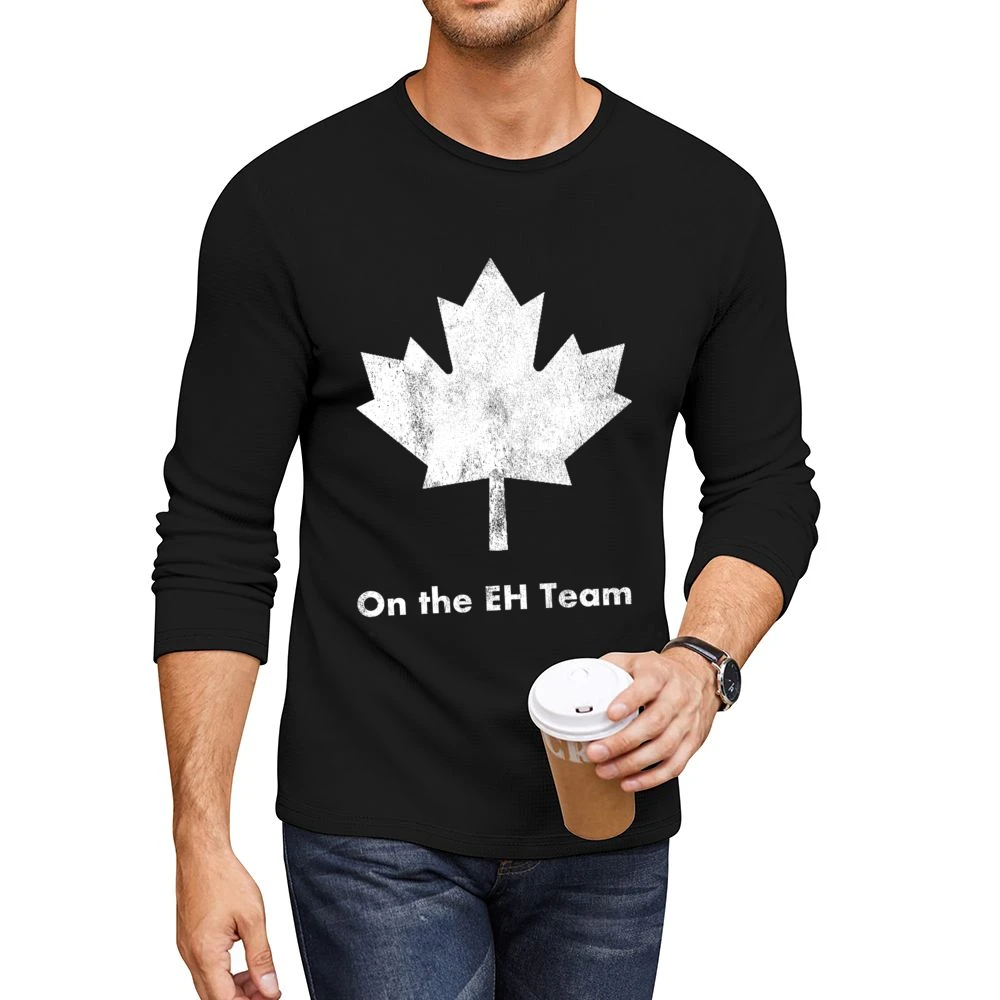 On The Eh Team Fun Canadian Graphic Canada Day Distressed Men CrewNeck Long Sleeve T-Shirt