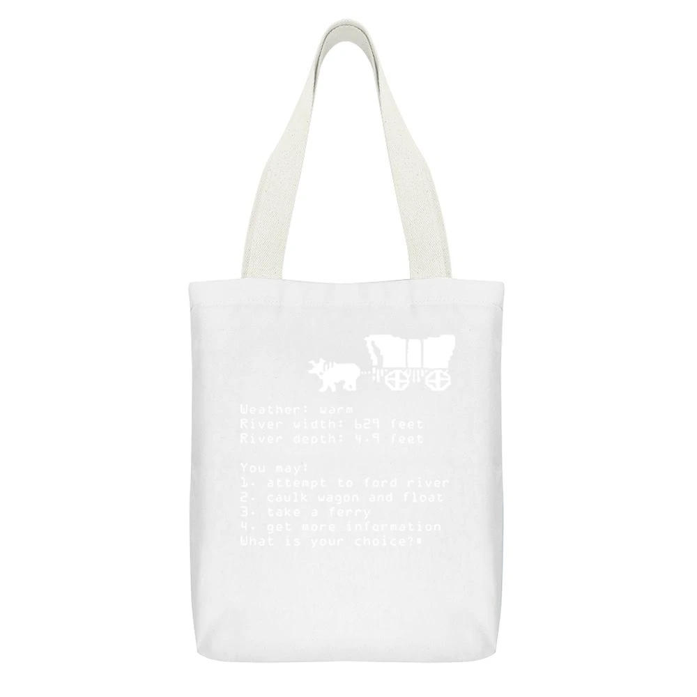 Oregon Trail Choice Video Game Retro 80s White Canvas Tote Shopping Bag With Interior Pocket