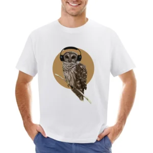 Owl With Headphones Orange Moon Fun Music Graphic Asian Size Men T-Shirt