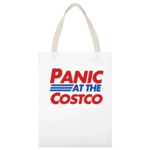 Panic At The Costco Funny Pandemic Covid Stock Up Graphic Crew Crewnec White Canvas Tote Shopping Bag