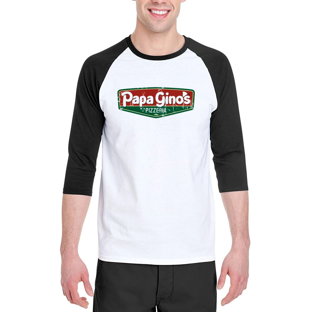 Papa Ginos Fast Food Restaurant Distressed Look Men 3/4 Sleeve T-Shirt