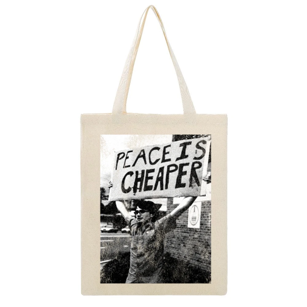 Peace Is Cheaper Vintage Distressed Cool Protest End War Violence Grap Beige Canvas Tote Shopping Bag