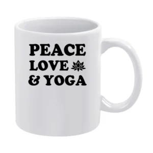 Peace Love And Yoga Fun Spiritual Yogi Graphic Lotus Tee Shirt White Mug