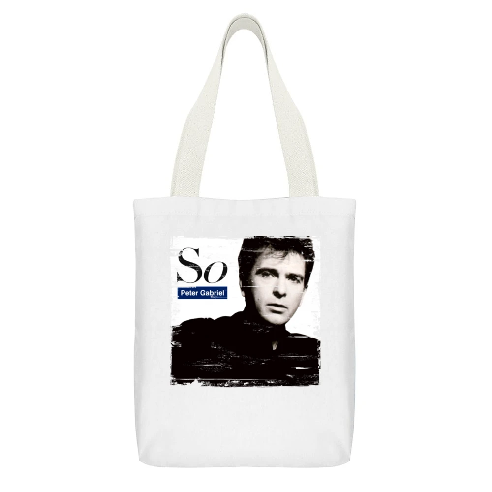 Peter Gabriel So Album Cover Distressed Image White Canvas Tote Shopping Bag With Interior Pocket