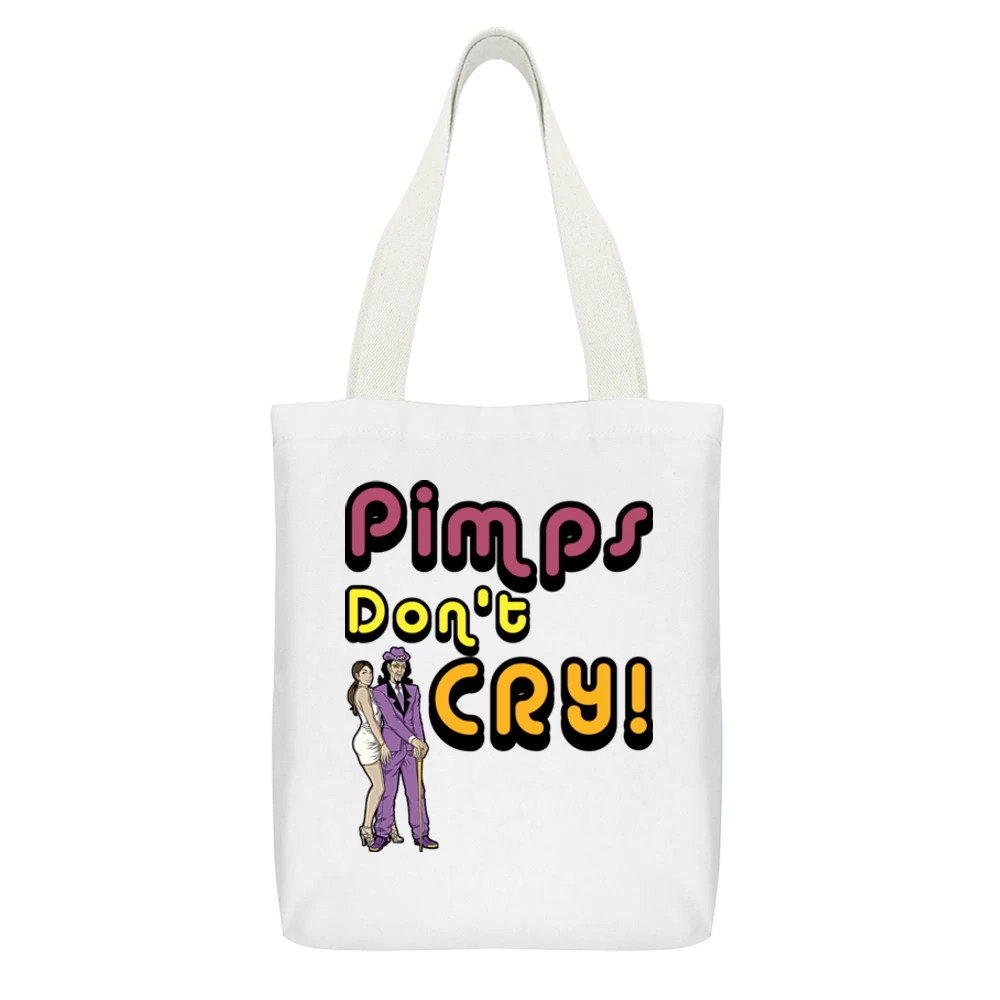 Pimps Dont Cry The Other Guy Movie Quote White Canvas Tote Shopping Bag With Interior Pocket
