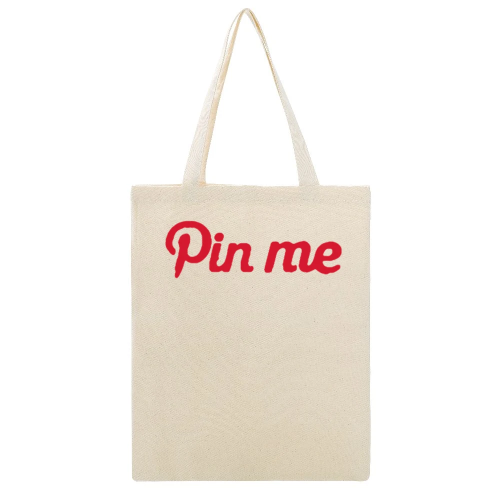 Pin Me Funny Pinterest Popular Social Media Graphic Beige Canvas Tote Shopping Bag
