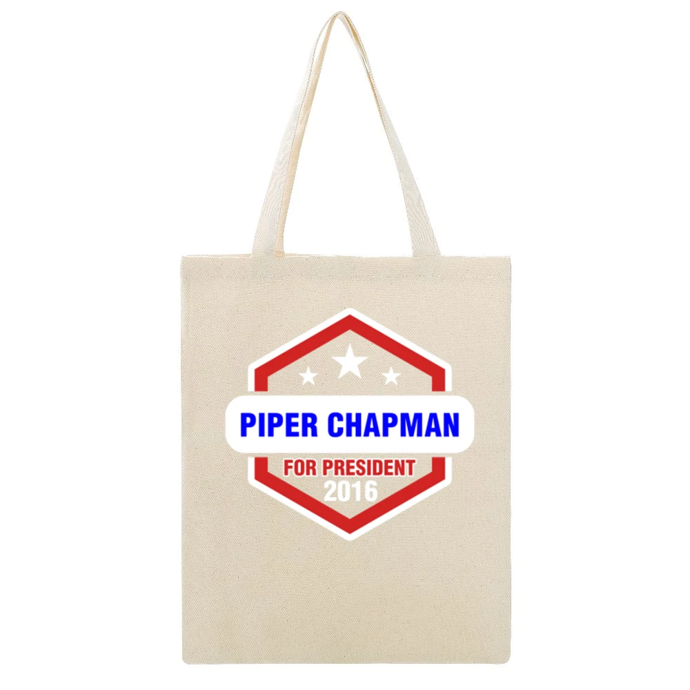 Piper Chapman For President 2016 Orange is the New Black TV Show T Shi Beige Canvas Tote Shopping Bag