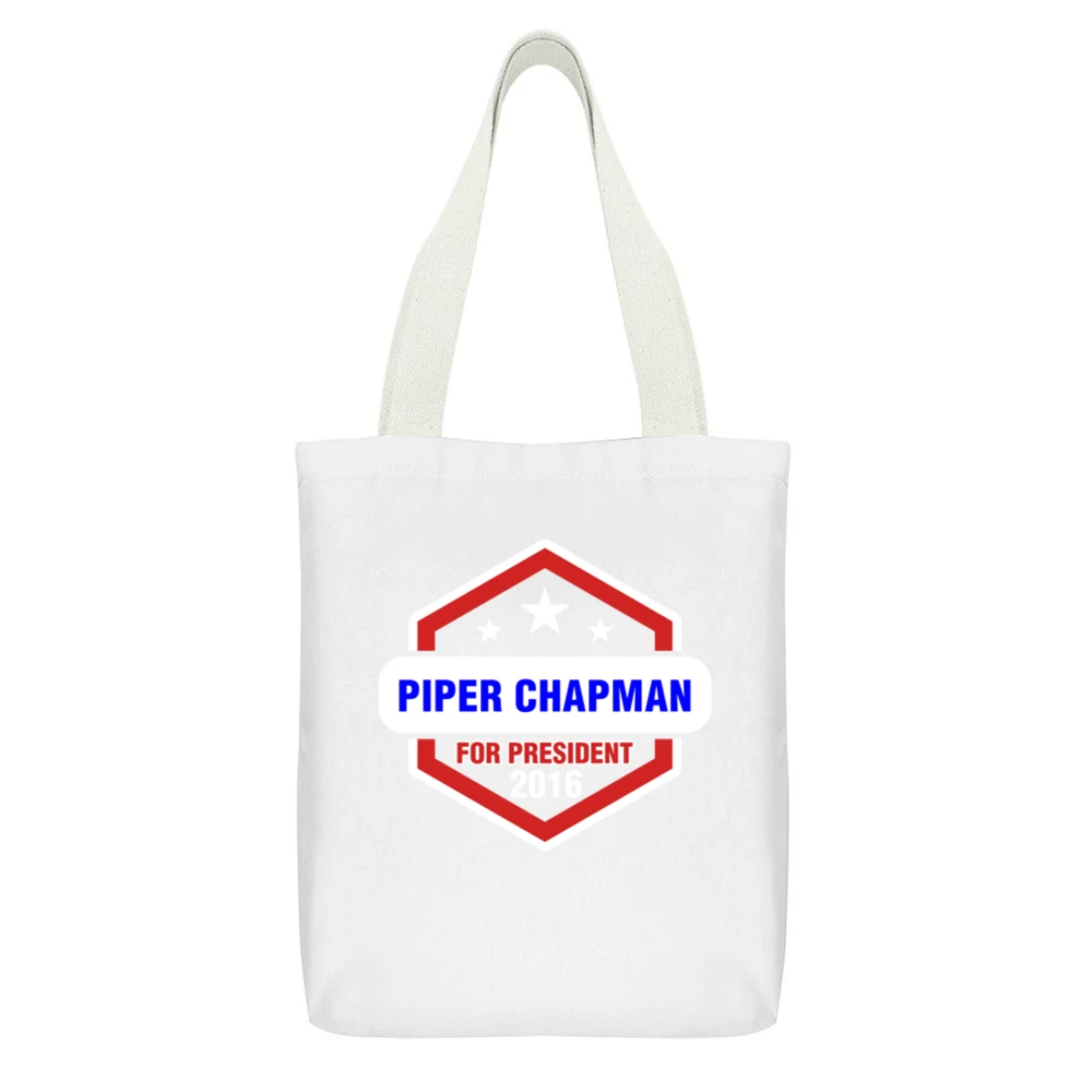 Piper Chapman For President 2016 Orange is the New Black TV Show T Shi White Canvas Tote Shopping Bag With Interior Pocket