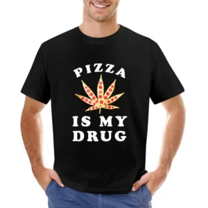 Pizza Is My Drug Funny Pepperoni Pizza Pot Leaf Weed Graphic Asian Size Men T-Shirt