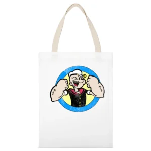 Popeye Fun Cool Vintage Style Sailor Distressed Graphic Retro Tv Show White Canvas Tote Shopping Bag
