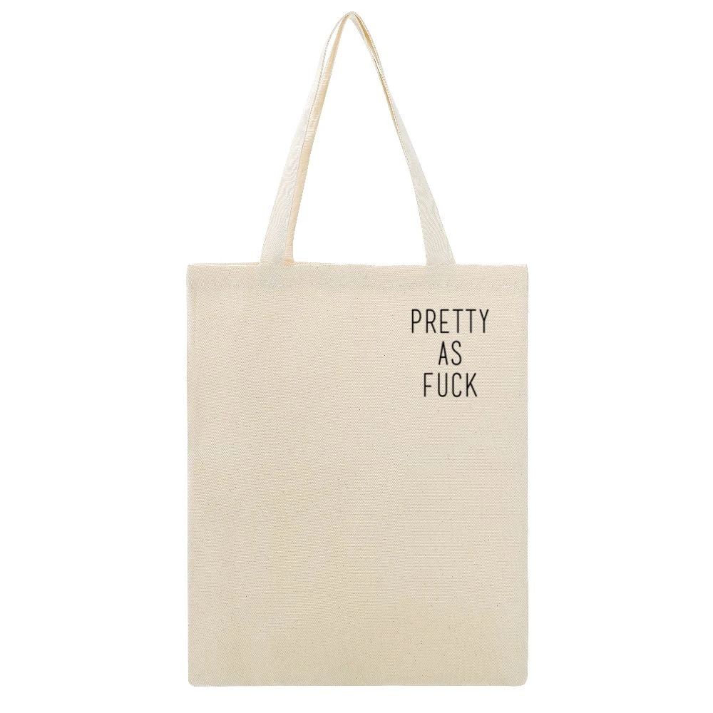Pretty As Fuck Funny Popular Grunge Graphic Tee Shirt Beige Canvas Tote Shopping Bag