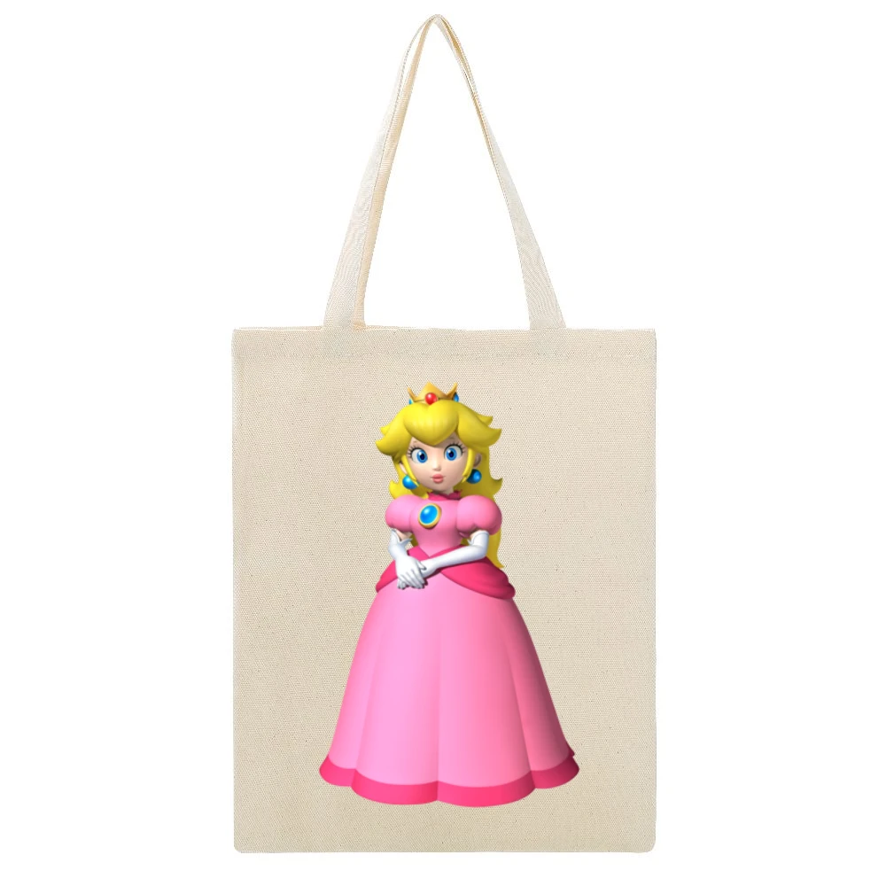 Princess Peach Tshirt Beige Canvas Tote Shopping Bag