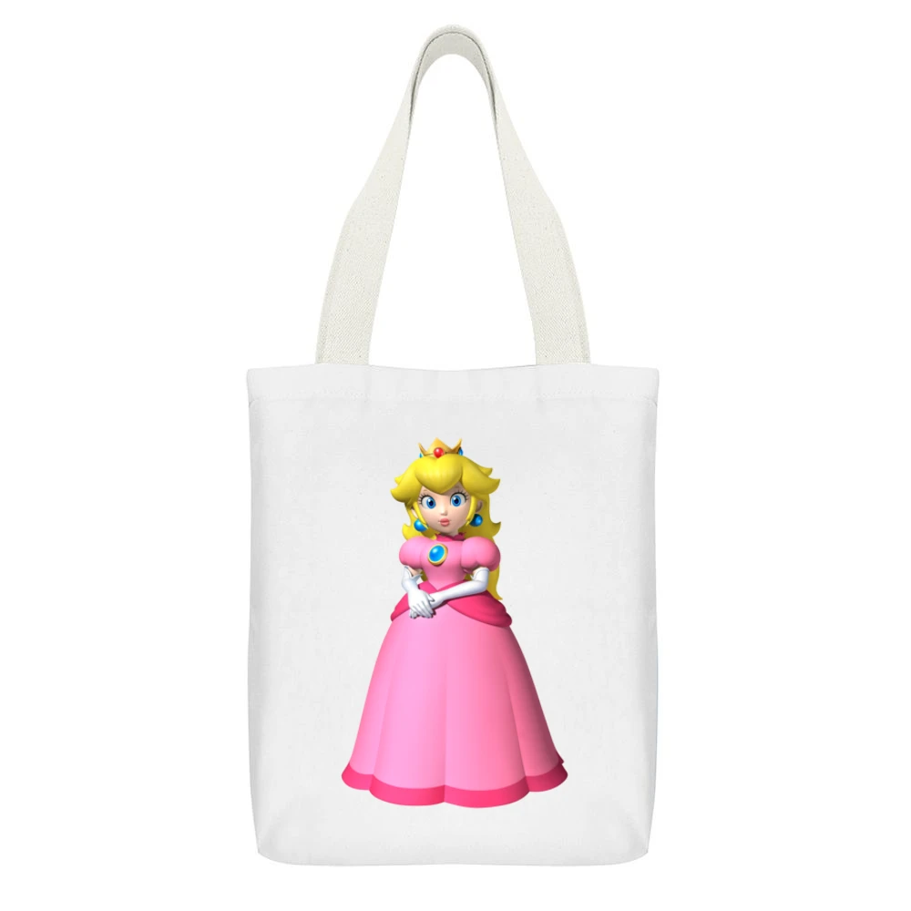 Princess Peach Tshirt White Canvas Tote Shopping Bag With Interior Pocket