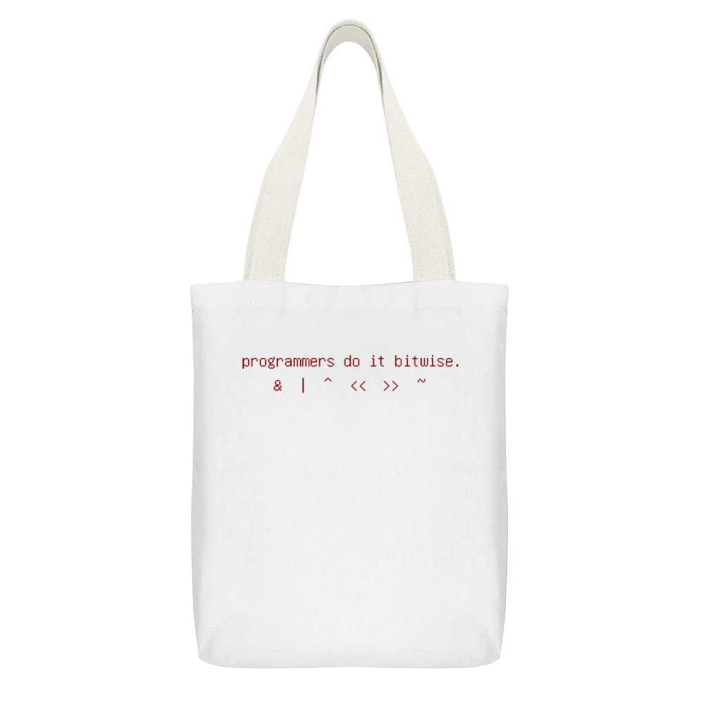 Programmers do it bitwise funny geek nerd computer tech White Canvas Tote Shopping Bag With Interior Pocket