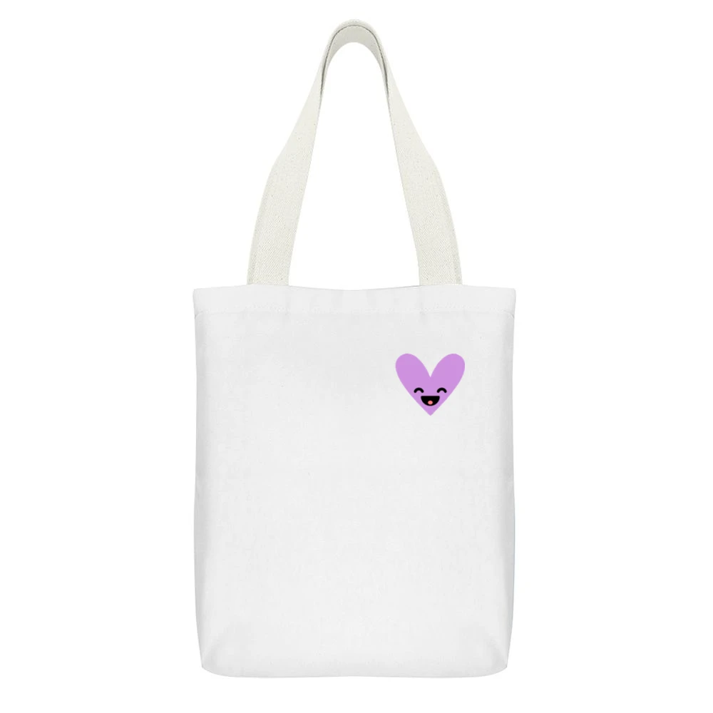 Purple Heart Smiley Instagram Sticker Graphic Crewneck Sweatshirt White Canvas Tote Shopping Bag With Interior Pocket