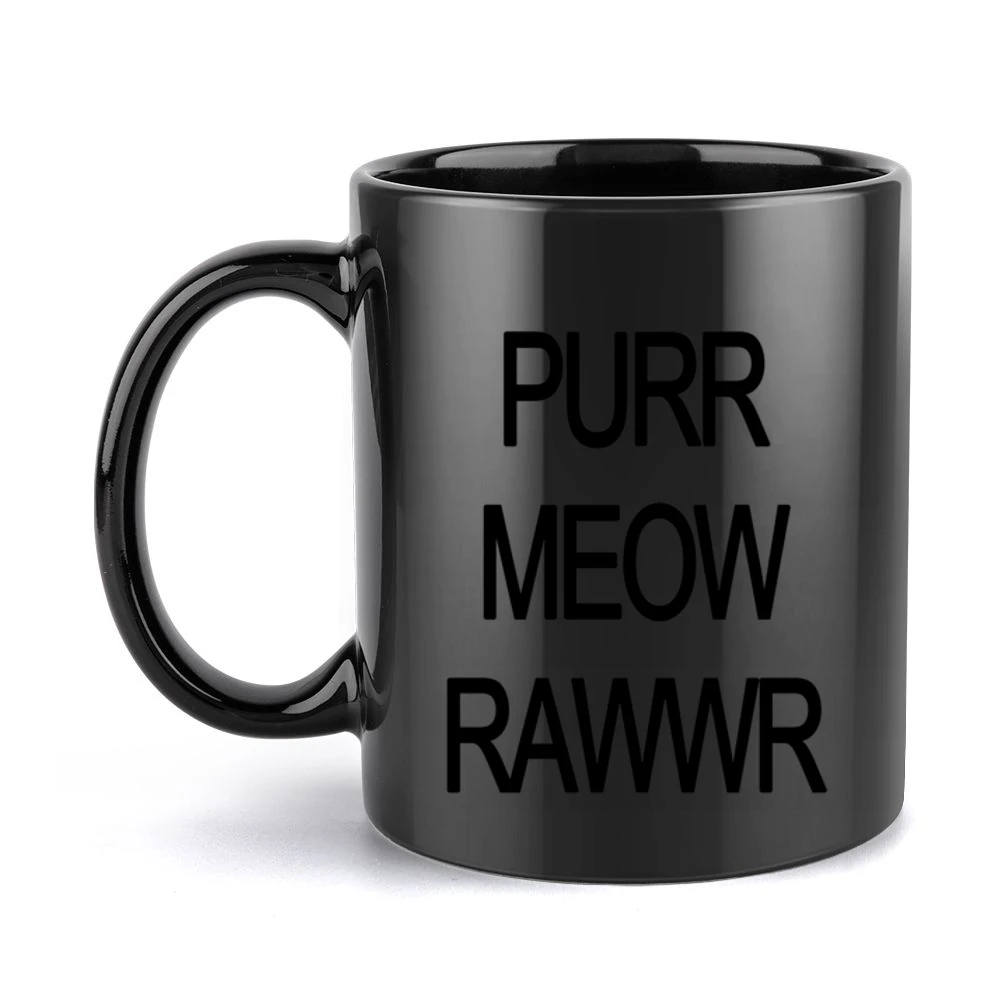Purr Meow Rawwr Cat Progression Black Mug