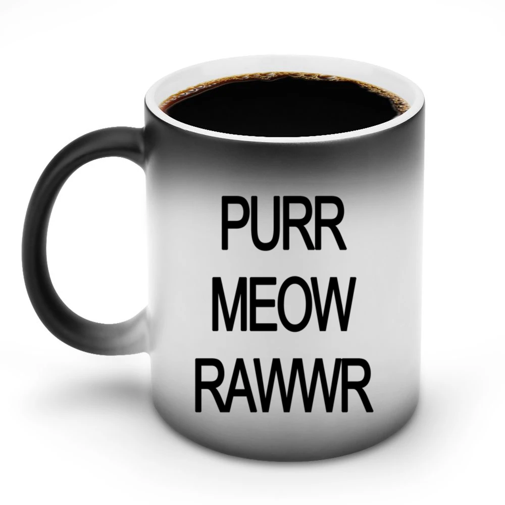 Purr Meow Rawwr Cat Progression Discoloration Mug