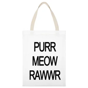 Purr Meow Rawwr Cat Progression White Canvas Tote Shopping Bag