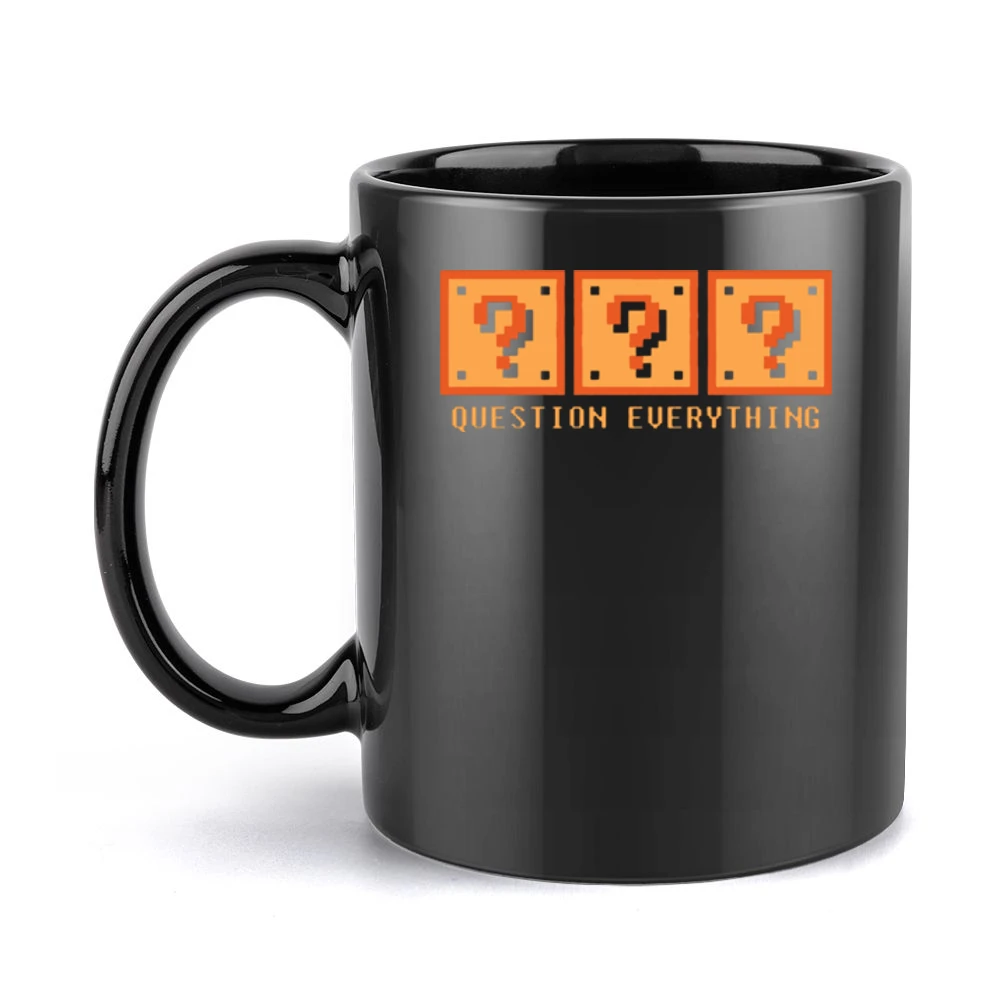 Question Everything Mario Retro Video Game 80s Black Mug