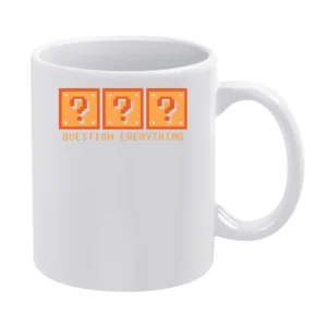 Question Everything Mario Retro Video Game 80s White Mug