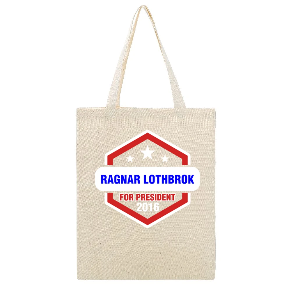 Ragnar Lothbrok For President 2016 Vikings TV Show Beige Canvas Tote Shopping Bag