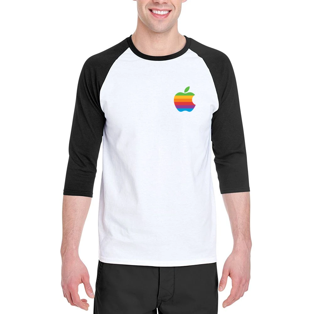 Rainbow Apple Vintage Retro Graphic Logo Tee Shirt Men 3/4 Sleeve T-Shirt