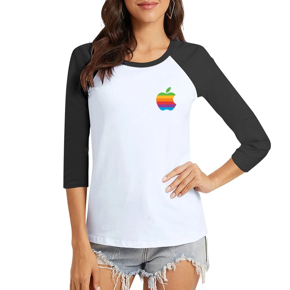 Rainbow Apple Vintage Retro Graphic Logo Tee Shirt Women Ladies 3-4 Sleeve T-Shirt