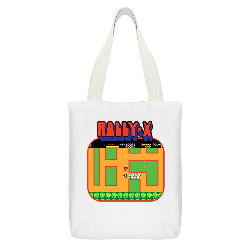 Rally X Video Game Retro 80s White Canvas Tote Shopping Bag With Interior Pocket