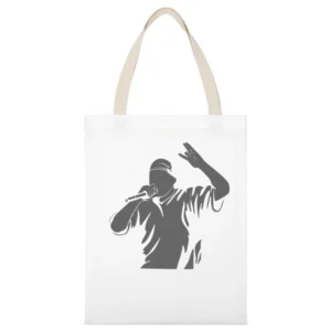 Rapper singing with microphone White Canvas Tote Shopping Bag