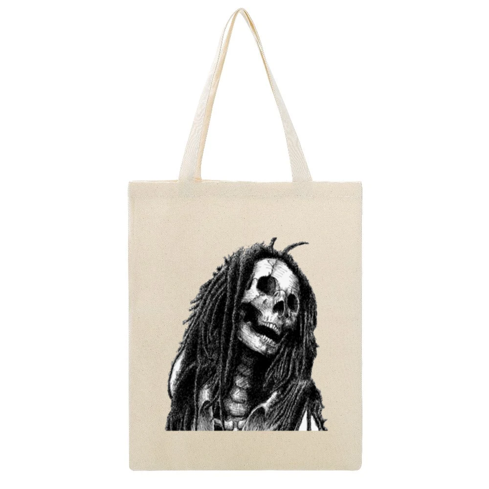 Rasta Skull Beige Canvas Tote Shopping Bag