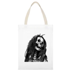 Rasta Skull White Canvas Tote Shopping Bag