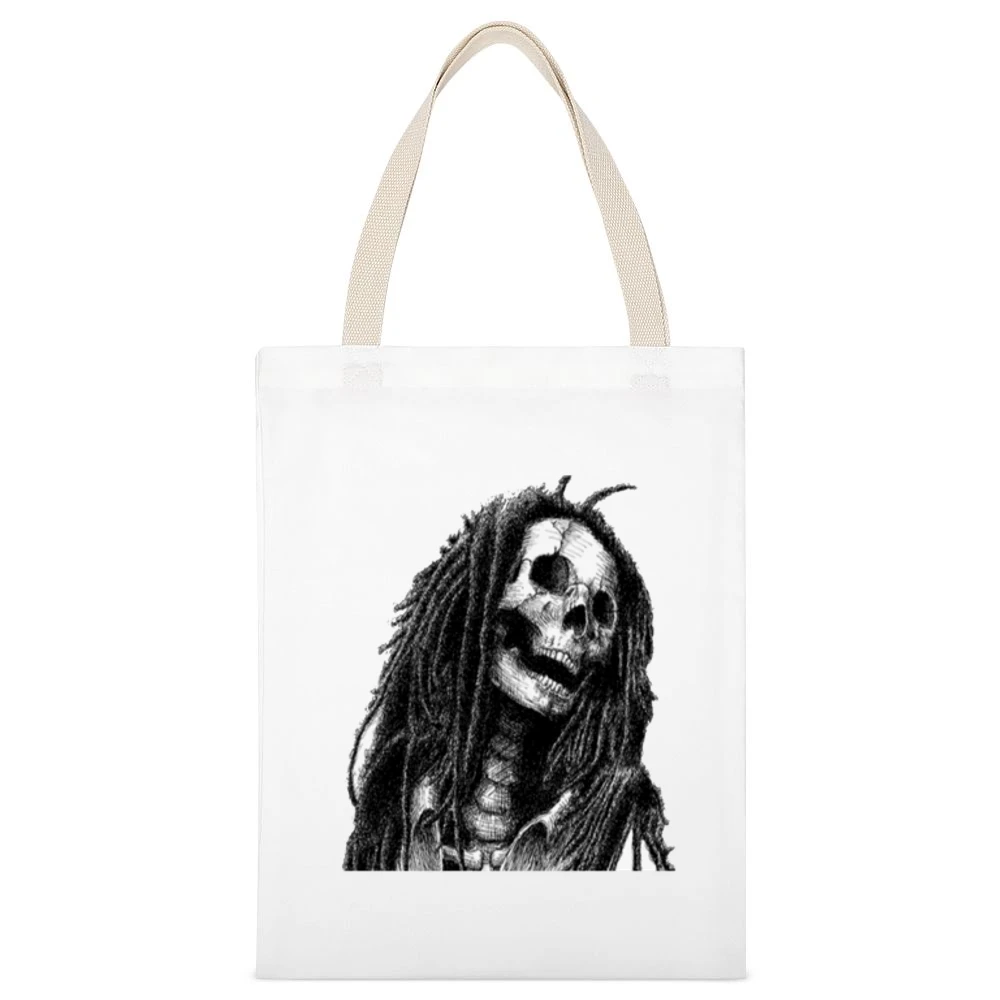 Rasta Skull White Canvas Tote Shopping Bag