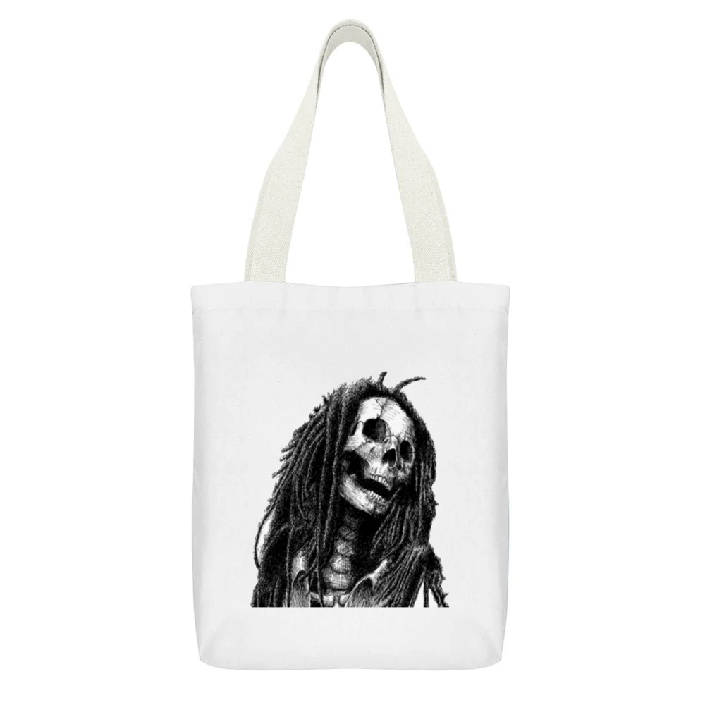 Rasta Skull White Canvas Tote Shopping Bag With Interior Pocket